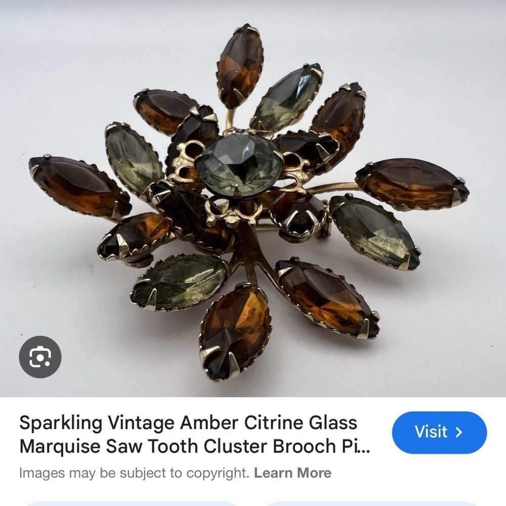 Vintage Amber CitrineGlass Marquise SawTooth Cluster Brooch - Picture 3 of 4